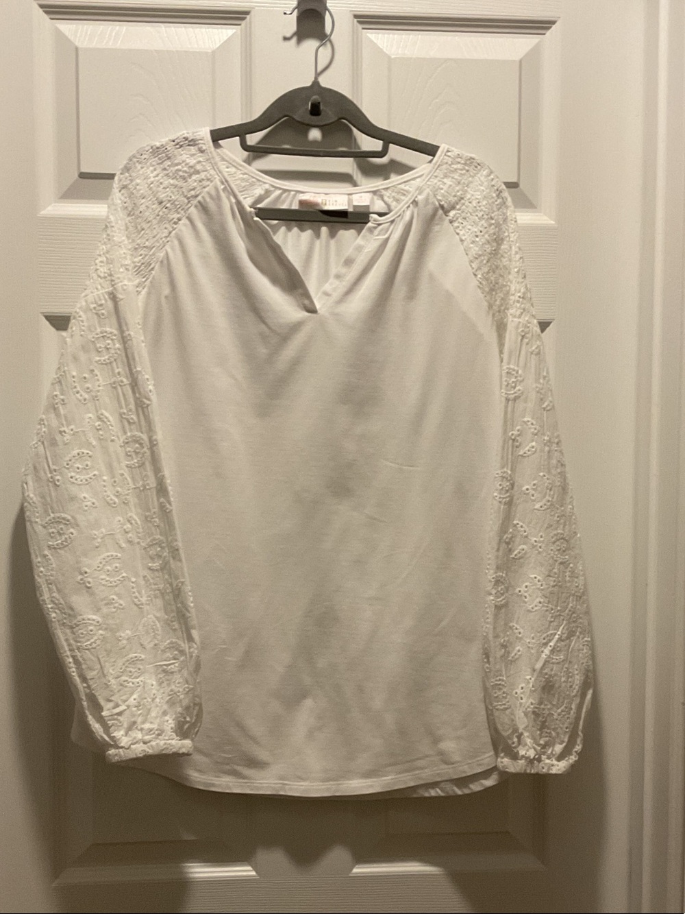 Belle by Kim Gravel White Eyelet Lace Sleeve Blouse